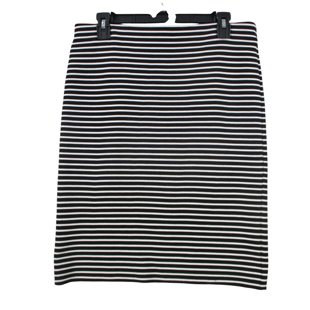 LOFT Womens Black White Striped Knit Pencil Skirt Size M Elastic‎ Waist 494464
